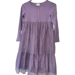 Hanna Andersson Purple tulle glittery Long Sleeve Kids Dress Sz 140 10
